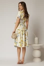 Rochie midi ivoar cu imprimeu galben cu aspect petrecut si cordon in talie, 2, dyfashion.ro
