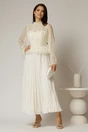 Rochie midi ivoar de seara din voal plisat cu perle si paiete, 1, dyfashion.ro