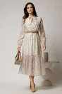 Rochie midi ivoar din tencel cu buline si funda la decolteu, 3, dyfashion.ro