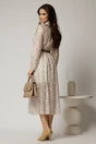 Rochie midi ivoar din tencel cu buline si funda la decolteu, 2, dyfashion.ro