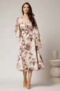 Rochie midi ivoar din voal usor satinat cu imprimeuri si decolteu petrecut, 3, dyfashion.ro
