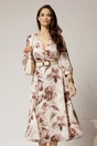 Rochie midi ivoar din voal usor satinat cu imprimeuri si decolteu petrecut, 1, dyfashion.ro