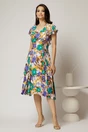 Rochie midi ivoar in clini cu imprimeuri florale mov din viscoza, 3, dyfashion.ro