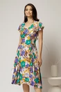 Rochie midi ivoar in clini cu imprimeuri florale mov din viscoza, 1, dyfashion.ro