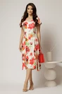 Rochie midi ivoar in clini cu imprimeuri florale rosii din viscoza, 3, dyfashion.ro