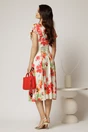 Rochie midi ivoar in clini cu imprimeuri florale rosii din viscoza, 2, dyfashion.ro