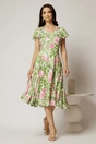 Rochie midi ivoar in clini cu imprimeuri florale verzi si roz din viscoza, 3, dyfashion.ro
