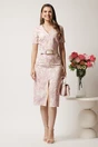 Rochie midi ivory conica cu imprimeu roz si curea in talie, 3, dyfashion.ro