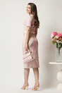 Rochie midi ivory conica cu imprimeu roz si curea in talie, 2, dyfashion.ro