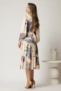 Rochie midi ivory cu imprimeu mov din voal satinat in clos, 2, dyfashion.ro