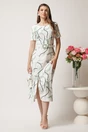 Rochie midi ivory cu imprimeu verde mint si curea detasabila in talie, 3, dyfashion.ro
