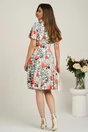 Rochie midi ivory din viscoza in clin cu imprimeu gri-corai si decupaje la decolteu, 2, dyfashion.ro