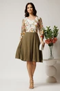 Rochie midi kaki cu fusta in clos din voal si dantela florala la bust, 3, dyfashion.ro