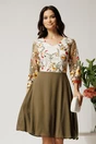 Rochie midi kaki cu fusta in clos din voal si dantela florala la bust, 1, dyfashion.ro