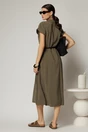 Rochie midi kaki de vara din modal cu decolteu V si cordon in talie., 2, dyfashion.ro