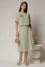 Rochie midi kaki de zi cu detaliu amplu floral la bust, 3, dyfashion.ro