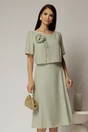 Rochie midi kaki de zi cu detaliu amplu floral la bust, 1, dyfashion.ro