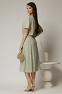 Rochie midi kaki de zi cu detaliu amplu floral la bust, 2, dyfashion.ro