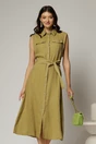 Rochie midi kaki din bumbac fara maneci cu cordon in talie, 1, dyfashion.ro