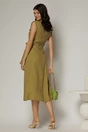 Rochie midi kaki din bumbac fara maneci cu cordon in talie, 2, dyfashion.ro