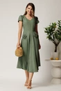Rochie midi kaki din material fluid in clos cu trandafiri pe buzunare, 3, dyfashion.ro