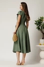 Rochie midi kaki din material fluid in clos cu trandafiri pe buzunare, 2, dyfashion.ro