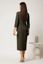 Rochie midi kaki din stofa conica cu pense si accesoriu in talie, 2, dyfashion.ro
