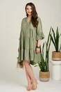 Rochie midi kaki din tencel creponat cu croi tip A si nasturi la bust, 4, dyfashion.ro