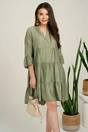 Rochie midi kaki din tencel creponat cu croi tip A si nasturi la bust, 1, dyfashion.ro