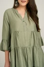 Rochie midi kaki din tencel creponat cu croi tip A si nasturi la bust, 3, dyfashion.ro