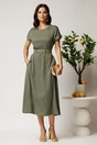 Rochie midi kaki din tencel cu croi evazat si curea in talie, 3, dyfashion.ro