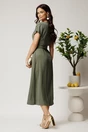 Rochie midi kaki din tencel cu croi evazat si curea in talie, 2, dyfashion.ro
