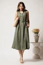 Rochie midi kaki din tencel in clos cu nasturi si curea, 3, dyfashion.ro