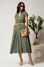 Rochie midi kaki din tencel in clos cu nasturi si curea impletita, 3, dyfashion.ro