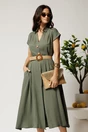 Rochie midi kaki din tencel in clos cu nasturi si curea impletita, 1, dyfashion.ro