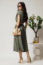 Rochie midi kaki din tencel in clos cu nasturi si curea impletita, 2, dyfashion.ro