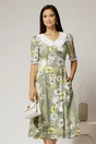 Rochie midi kaki din vascoza cu imprimeu floral si guler alb brodat, 1, dyfashion.ro