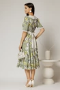 Rochie midi kaki din vascoza cu imprimeu floral si guler alb brodat, 2, dyfashion.ro