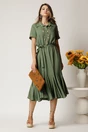 Rochie midi kaki din viscoza in clos cu nasturi si cordon, 3, dyfashion.ro