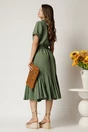 Rochie midi kaki din viscoza in clos cu nasturi si cordon, 2, dyfashion.ro
