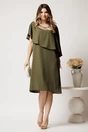 Rochie midi kaki din voal dreapta cu volan si broderie pe bust, 2, dyfashion.ro