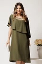 Rochie midi kaki din voal dreapta cu volan si broderie pe bust, 1, dyfashion.ro