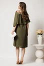 Rochie midi kaki din voal dreapta cu volan si broderie pe bust, 3, dyfashion.ro