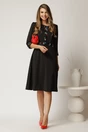 Rochie midi Laura neagra din stofa cu broderie geometrica, 3, dyfashion.ro