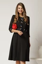 Rochie midi Laura neagra din stofa cu broderie geometrica, 1, dyfashion.ro