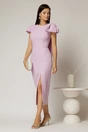 Rochie midi lila conica cu funda ampla pe umar, 3, dyfashion.ro