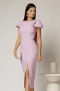 Rochie midi lila conica cu funda ampla pe umar, 1, dyfashion.ro