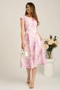 Rochie midi lila cu flori in clos cu buzunare si curea in talie, 4, dyfashion.ro
