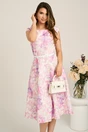 Rochie midi lila cu flori in clos cu buzunare si curea in talie, 1, dyfashion.ro