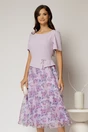 Rochie midi lila cu fusta din voal cu imprimeuri si decolteu rotund, 1, dyfashion.ro